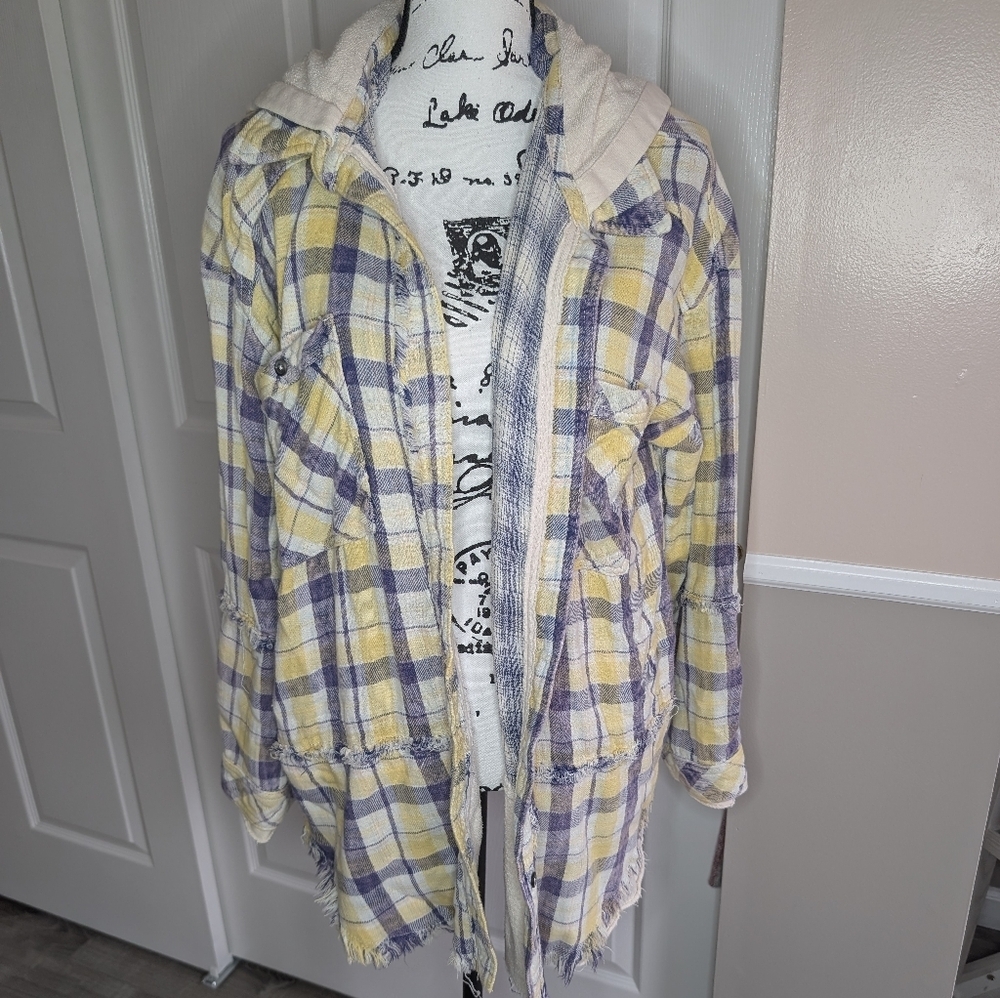 We The Free Yellow & Purple Plaid Hooded Utility Jacket - Picture 1 of 9
